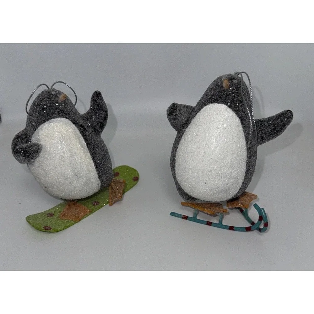 Christmas/Winter Skiing Penguin All glittered up 4 1/2 inches  Ornaments Ceramic